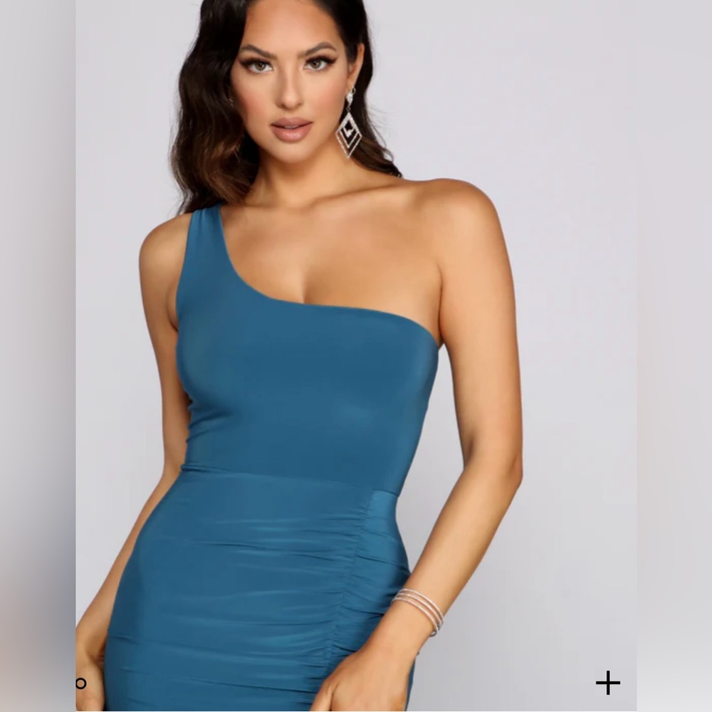 Janie Formal One Shoulder Dress Color TEAL womens size SMALL